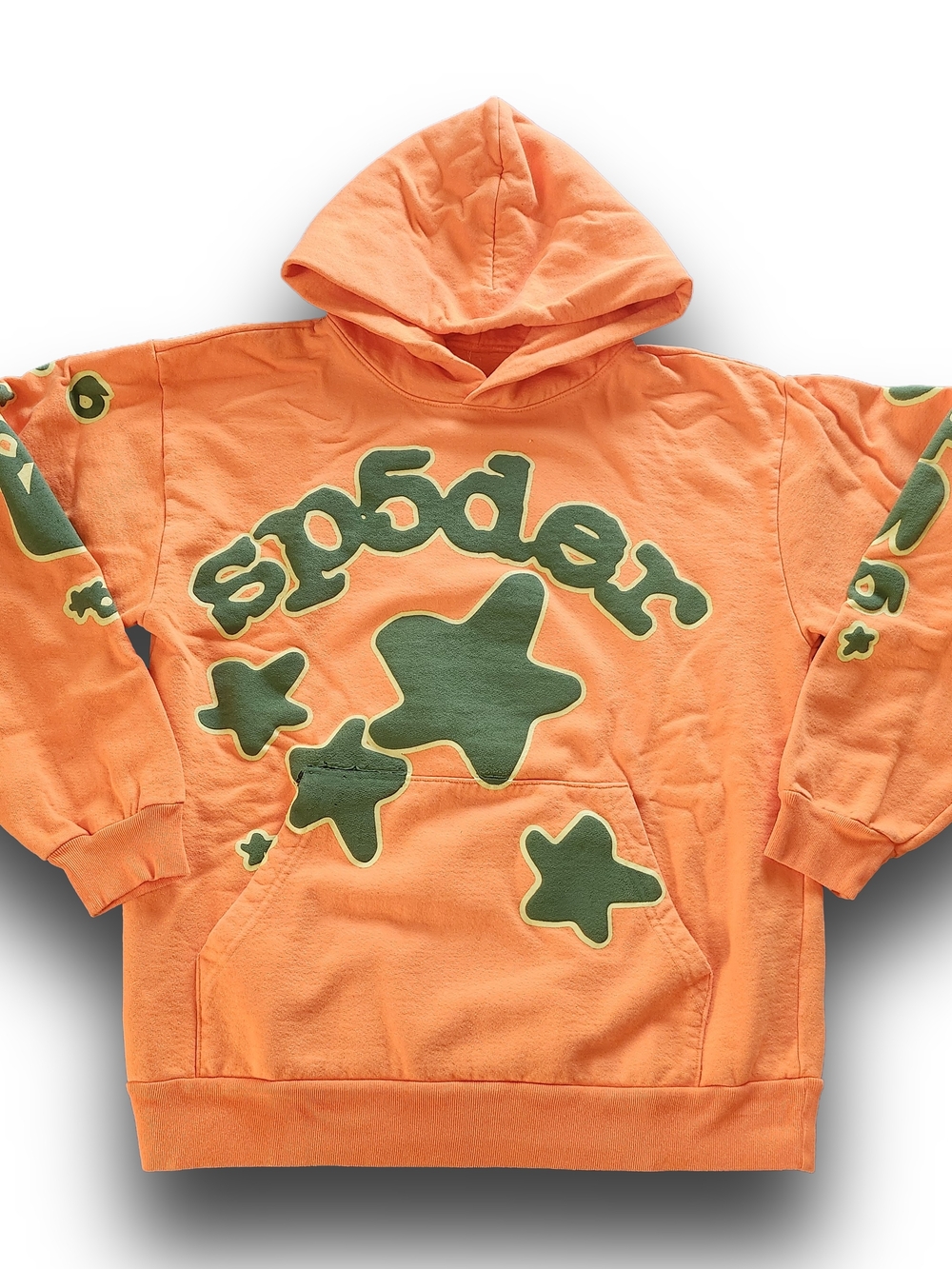 Sp5der Worldwide "Beluga" Hoodie Orange / Green Size Large